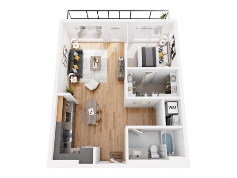 Floor plan for 1 bed, 1 bath, 671 sqft